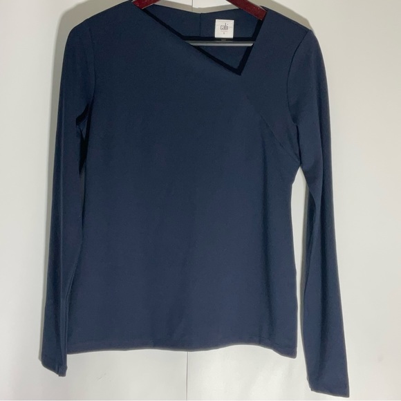 Cabi Contessa Long Sleeve Asymmetric Neckline Navy Built-In Shelf Bra Soft Sz SM - Picture 5 of 16